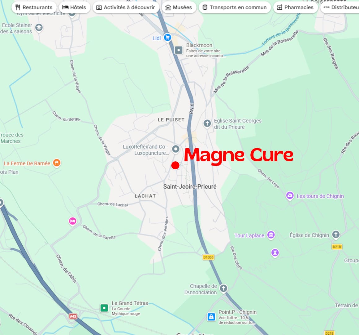 Carte situant Magne Cure à Saint Jeoire Prieuré